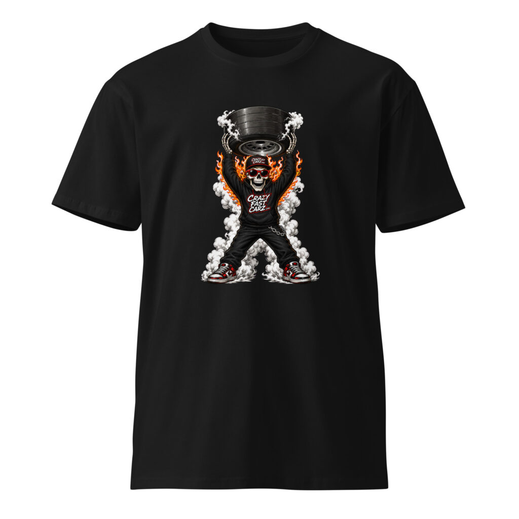 Tire Smoke Skeleton - Smoking Slick Overhead t-shirt